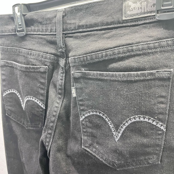 Levi’s 505 Straight Leg Black Denim Jeans Womens 6 Stretch Work Waitress 2545 - Picture 1 of 11
